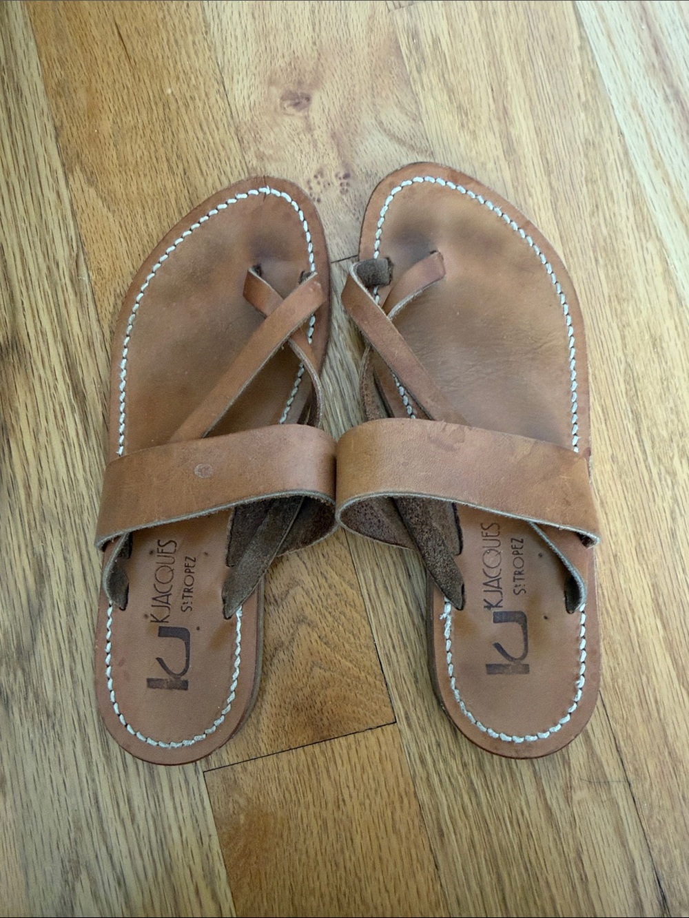 K Jacques St. Tropez Leather Slide Sandals - Tan Brown